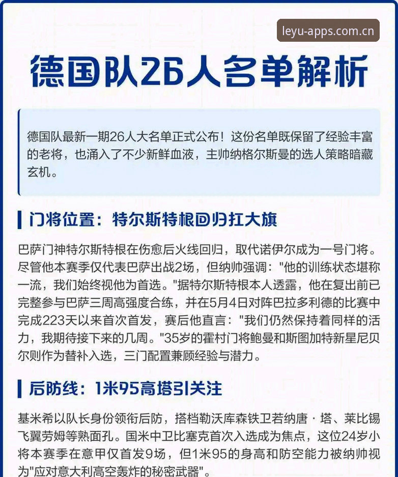 德国队26人大名单详解：诺伊尔回归，新星卡尔入选